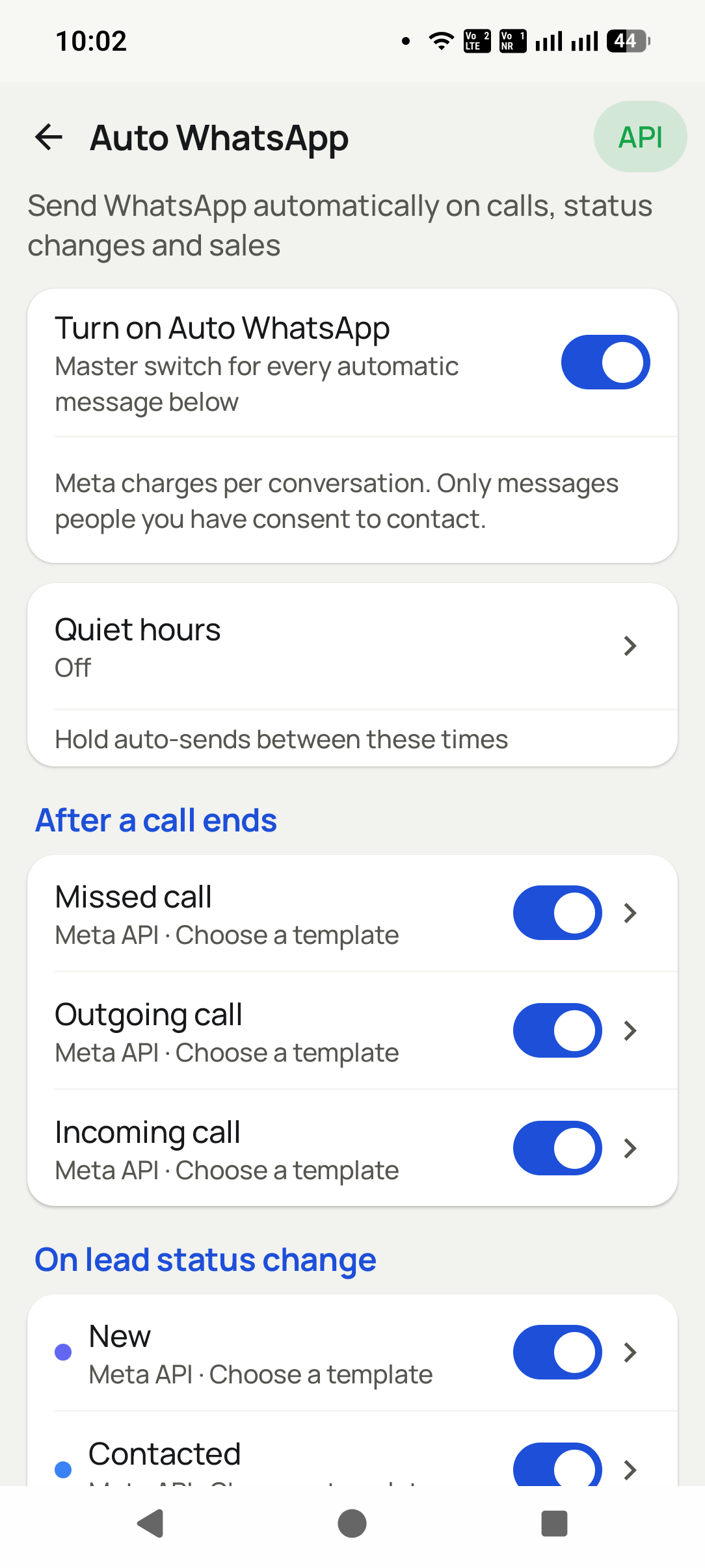 The WhatsApp sends itself the moment the call ends
